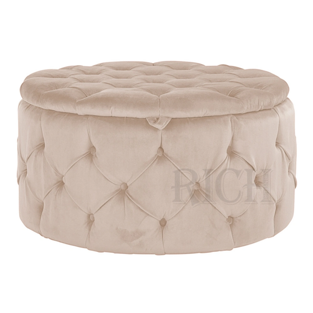 Round Shape Button Tufted Storage Ottoman