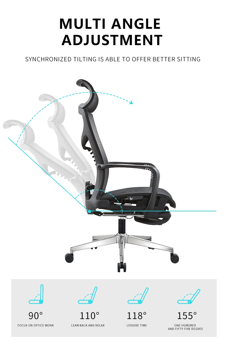 Sample Customization Home Reclining Lift Revolving Adjustable Height Comfortable Computer Desk Ergonomic Office Chairs with Footrest Mesh Backrest Office Chair