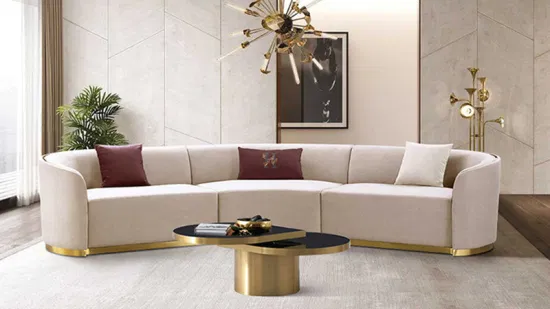 Zhida Nuevo conjunto de sofás italianos de alta calidad Diseño Sofá seccional Pata dorada Conjunto de muebles de sala de estar de lujo Sofá modular con reposabrazos de forma redonda