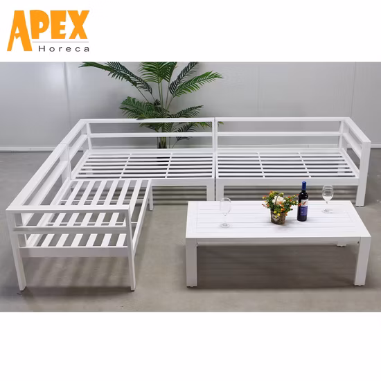 Hogar moderno al aire libre jardín Patio piscina Metal aluminio muebles funcionales salón ocio sofá esquinero con mesa de centro