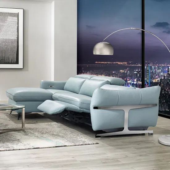 Muebles de hogar de lujo Sala de estar Sofá de cuero eléctrico Chaise en forma de L